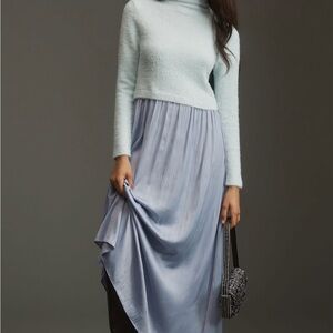 Anthropologie Thea Long-Sleeve Eyelash Twofer Sweater Dress in Sky